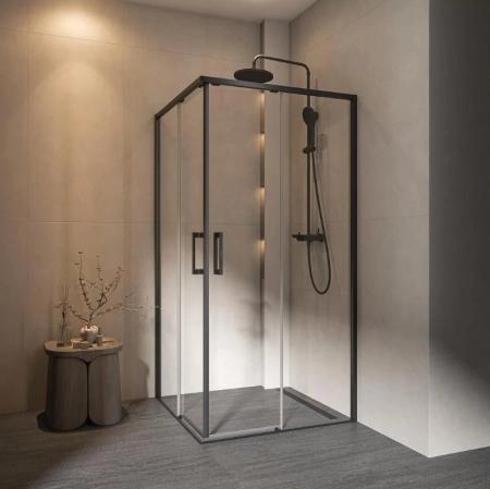 Душевой уголок Kerama Marazzi LINDO ЛИНДО LN.100.SSD.BLK.M раздвижной с функцией плавного открывания и закрывания, квадратный, 100х100х195, матовый черный