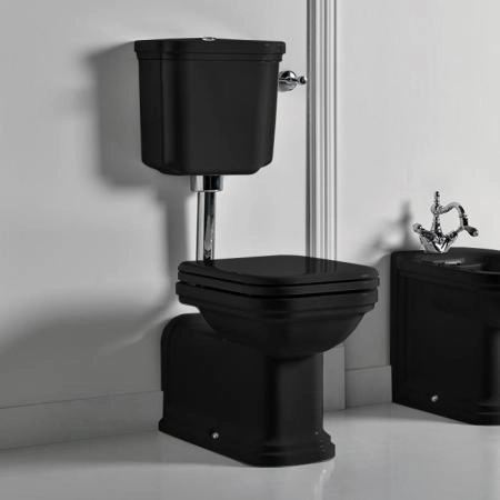 Kerasan Waldorf Унитаз напольный удлиненный c низким бачком, трубой, цвет: черный/хром