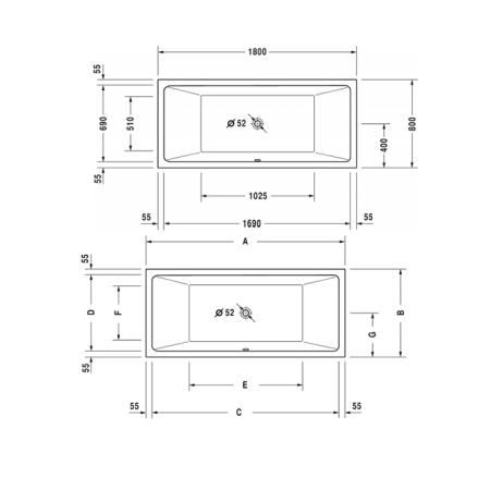Duravit Vero Air Ванна 180x80см,  встраиваемая, с 2 наклонами для спины, цвет: белый