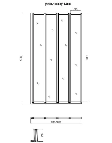 Шторка на ванну Vincea VSB-31100CL, 1000*1400, хром, стекло прозрачное