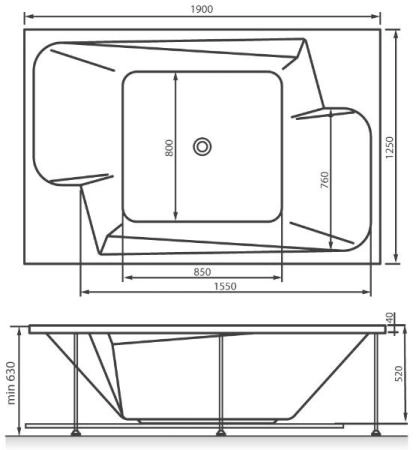 Акриловая ванна Vayer Оntario 190x125