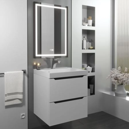 Тумба с раковиной Uperwood Tanos 50 см, подвесная, матовая, белая/графит