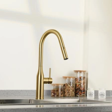 Смеситель GAPPO G4398-43 для кухни с выдвижным изливом и режимом душ, золотой сатин