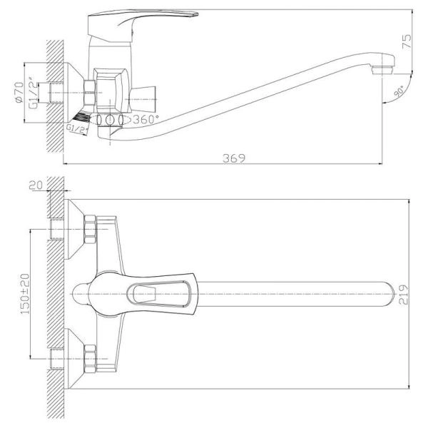 Смеситель Rossinka T40-34 для ванны универсальный с S-образным изливом