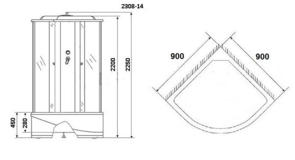 Душевая кабина Niagara Classic NG-2308-14 (900х900х2150) высокий поддон(45см) стекло МАТОВОЕ