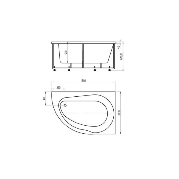 Ванна АКВАТЕК Вирго 150х100 без гидромассажа левая с фронтальным экраном