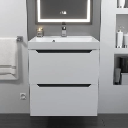 Тумба с раковиной Uperwood Tanos 50 см, подвесная, матовая, белая/графит