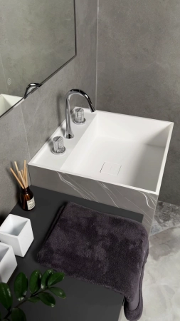 Раковина напольная Boheme Cube Corian 480*480*850 Grey base+white veins 802-GR