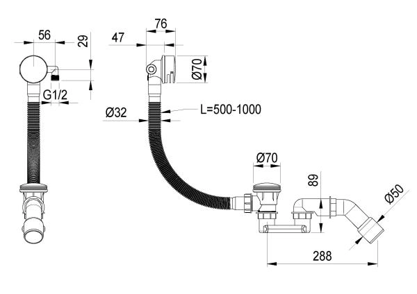 Слив-перелив для ванны, функция наполнения Boheme Copper Brushed 631-CB