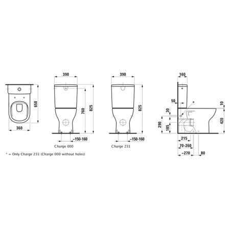 Laufen Lua Унитаз моноблок 65х36х42см., слив универсальный, безободковый, подвод сзади в центре, цвет: белый глянцевый