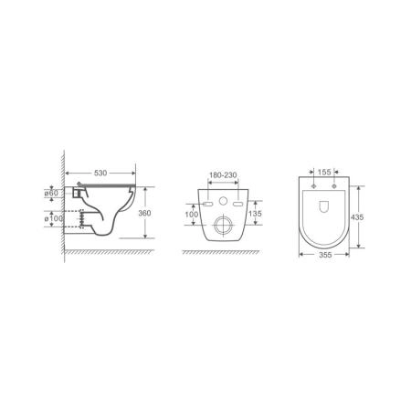 Унитаз подвесной Azario Pavia 530*355*360 безободковый с ультратонким сидением микролифт (AZ-2142)