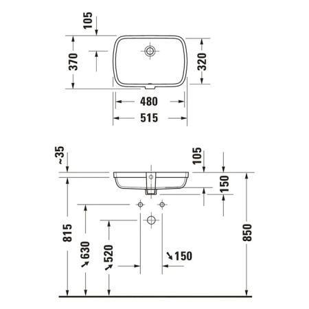 Duravit Qatego Раковина 48х37х15см., встраиваемая снизу, без отв., цвет: белый