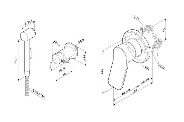 Смеситель, монтируемый в стену с гигиеническим душем AM.PM X-Joy F40H85A22 чёрный