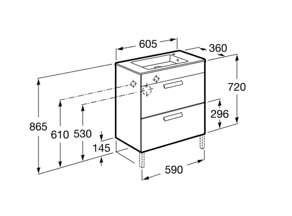 Тумба для раковины Roca Debba ZRU9302708 белый, 60 см, 2 ящика