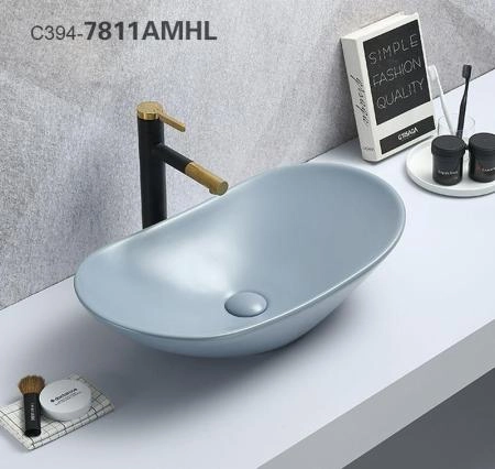 Раковина Ceramalux NC 61x36 голубой, 7811AMHL-4 овальная