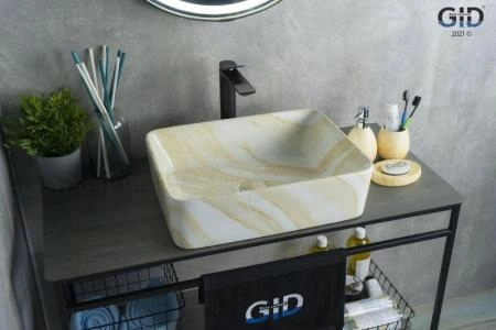 Раковина Gid Mnc600 48x37 на столешницу камень глянцевая