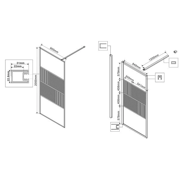 Душевая перегородка Vincea Walk-In VSW-1HC900CFB, 900*2000, черный, стекло прозрачное/рифленое