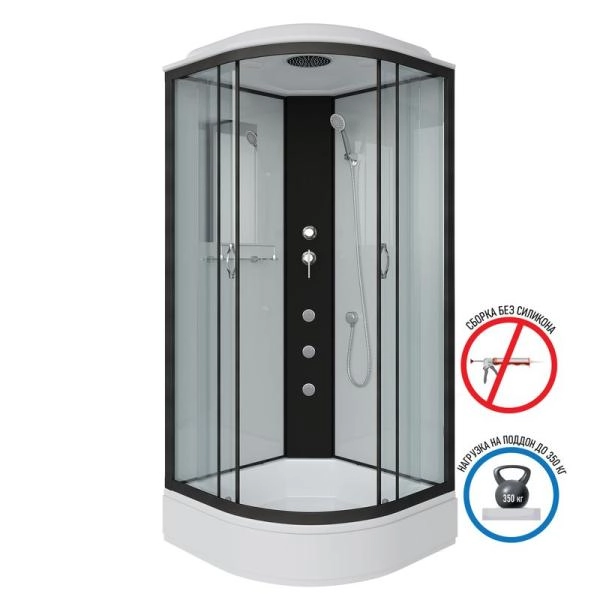 Душевая кабина Niagara NG-6701-14G 900х900х2150 средний поддон 26см стекло прозрачное черные профиля