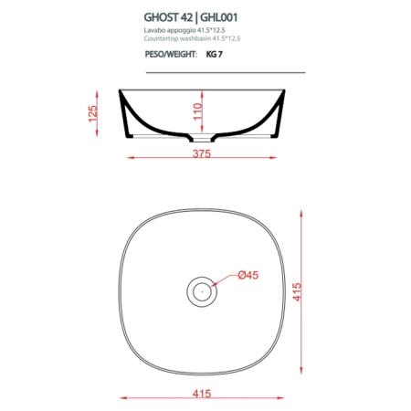 Artceram Ghost Раковина накладная 42 см, , без отв под смеситель, без слив-перелива, цвет белый (Спеццена с нашего склада!)