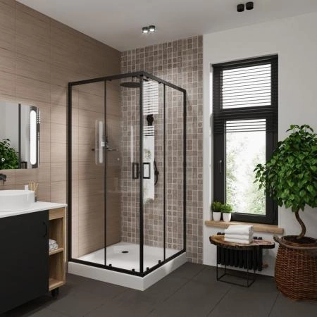 Душевой уголок Niagara Nova NG-6808-08 BLACK (90*90*190) квадрат, двери раздвижные