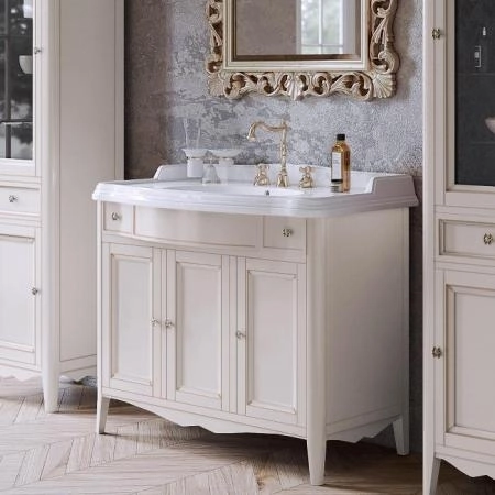 TW Veronica, База с раковиной Simas AR874bi*1 105x56см, с 1отв.,  2 верх.ящ. 3 распашные дверки, доводч. Blum, ручки: Riflesso бронза, напольная, цвет: VINTAGE