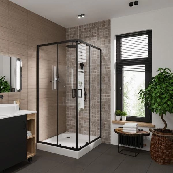 Душевой уголок Niagara Nova NG-6808-08 BLACK (90*90*190) квадрат, двери раздвижные