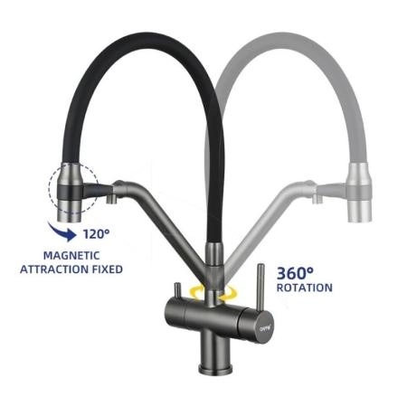 Смеситель Gappo G4398-89 для кухни с краном для фильтра оружейная сталь