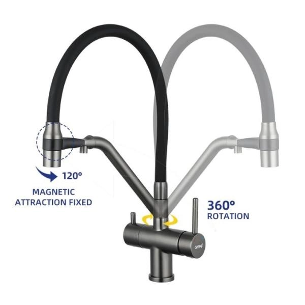 Смеситель Gappo G4398-89 для кухни с краном для фильтра оружейная сталь