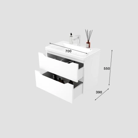 Тумба подвесная Style Line Марелла 70 (2 ящ.) Люкс антискрейтч белый матовый, PLUS