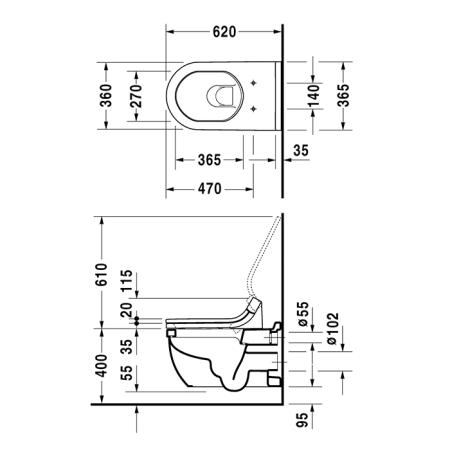 Duravit Starck 3 Унитаз подвесной 37x62см., Сompact, укороченная модель, цвет: белый