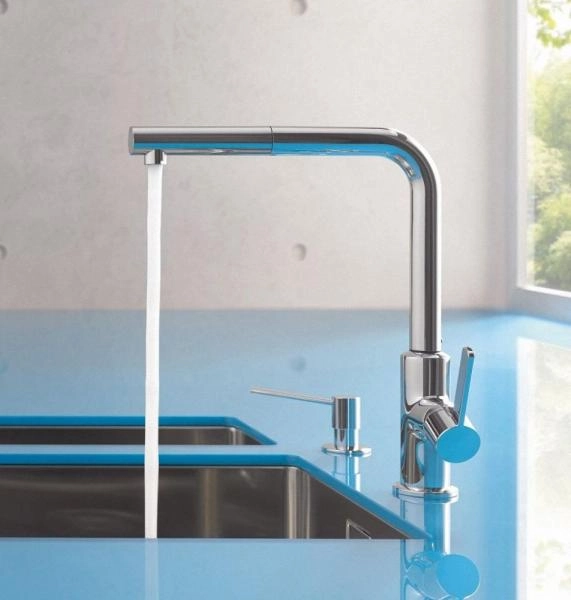 Смеситель Kludi L-Ine 408510575 для кухни, с выдвижным изливом, цвет хром
