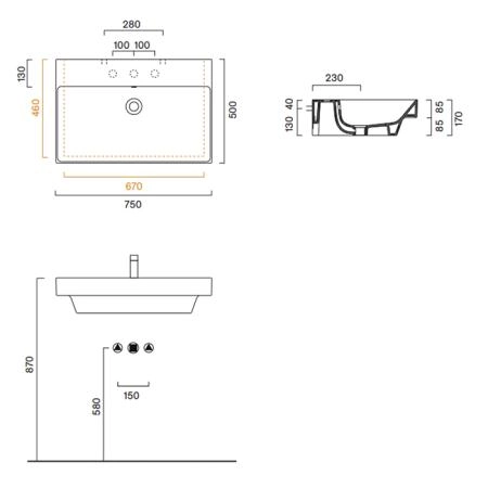Catalano Zero Раковина 75x50см, без отв., цвет: белый глянцевый