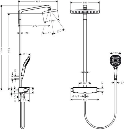 Душевая система Hansgrohe Raindance 27112400 Select Showerpipe 360 с термостатом белый/хром
