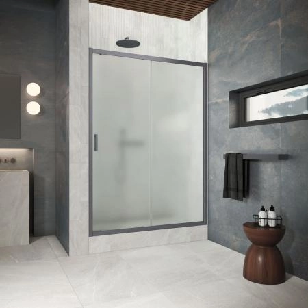 Душевая дверь Vegas-glass ZP Protec 135 06 10, профиль GunMetal, стекло сатин