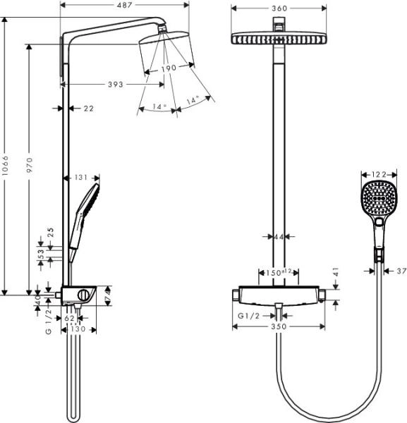Душевая система Hansgrohe Raindance 27112400 Select Showerpipe 360 с термостатом белый/хром
