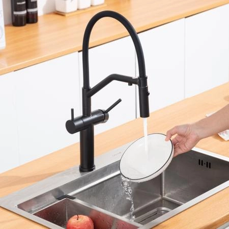 Смеситель GAPPO G4399-86 для кухни с гибким изливом и подключением фильтра, черный