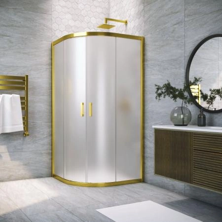 Душевой уголок Vegas-glass ZS TUR NOVO 80 09 10, профиль золото глянцевое, стекло сатин