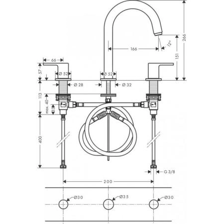 Hansgrohe 71563670 Vernis Shape Смеситель для раковины 151 мм, на 3 отв., со сливным гарнитуром, матовый черный