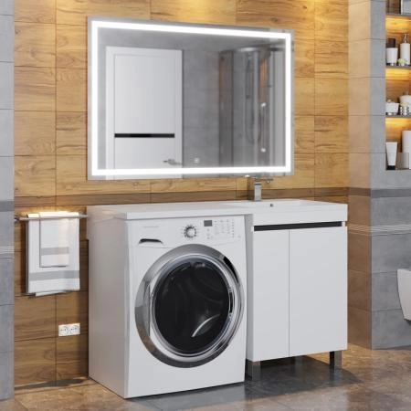 Тумба под стиральную машину Uperwood Magenta, 50 см, напольная, белая/графит, с дверцами