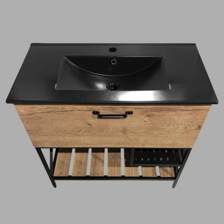 Тумба с раковиной Comforty Бредфорд-90 дуб темный черная матовая
