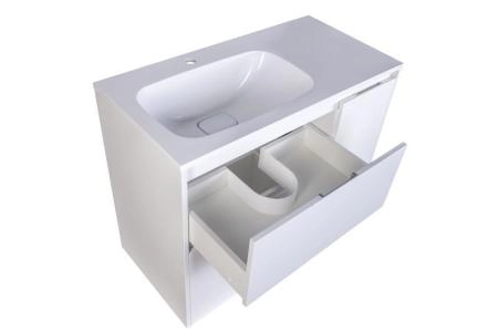 Тумба под раковину Style line El Fante напольная Барселона 90 левая (2 ящ.) с выкатной корзиной, Люкс белая, Plus