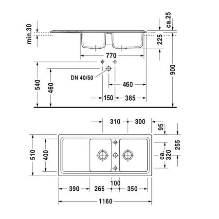 Duravit Cassia Кухонная мойка Cassia 80 1160x510, белая (Спец.цена из наличия)