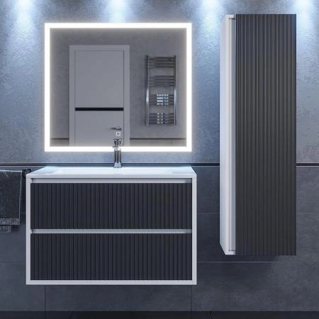 Тумба с раковиной для ванной Uperwood Next Premium подвесная, 100 см, белая/графит, 2 ящика