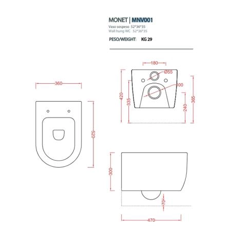 Artceram Monet Унитаз подвесной Rimless 36х52 см, цвет белый