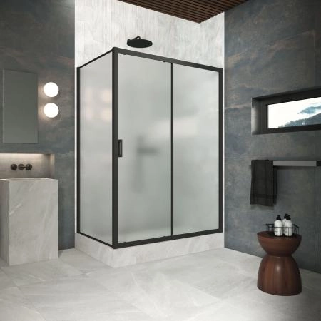 Душевой уголок Vegas-glass ZP+ZPV Protec 160*70 02М 10, профиль черный матовый, стекло сатин