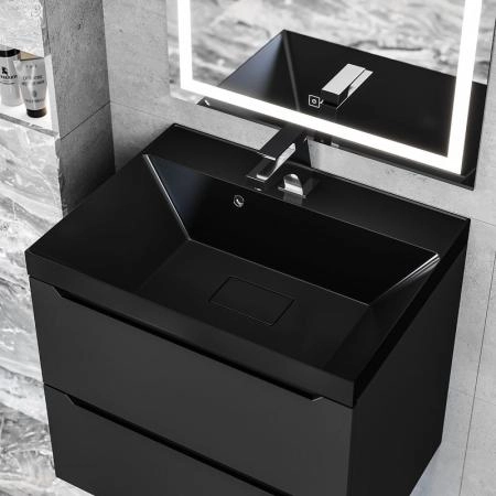 Раковина для ванной Uperwood Classic New 60х45х16,3 см, черная глянцевая, с накладкой для слива