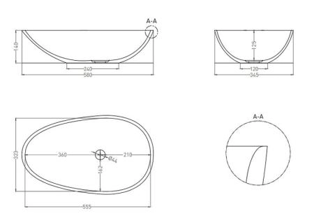 Раковина Salini PAOLA S-Sense глянцевая 58x35 1101101G накладная