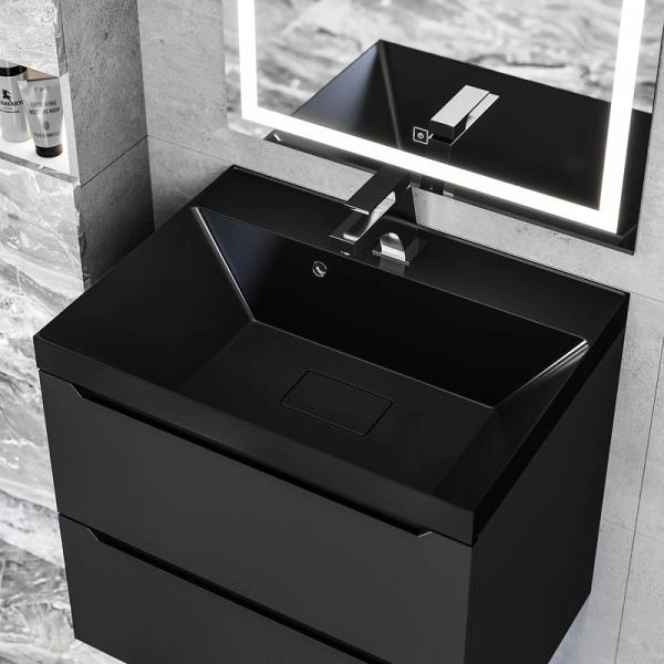 Раковина для ванной Uperwood Classic New 60х45х16,3 см, черная глянцевая, с накладкой для слива