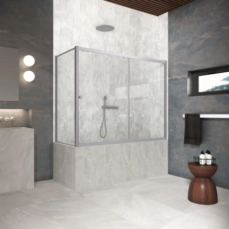 Шторка на ванную Vegas-glass ZV+ZVF Protec 180*85 07 01, профиль матовый хром, стекло прозрачное