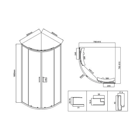 Душевой уголок Vincea City VSQ-5CT800CL, 800*800, хром, стекло прозрачное